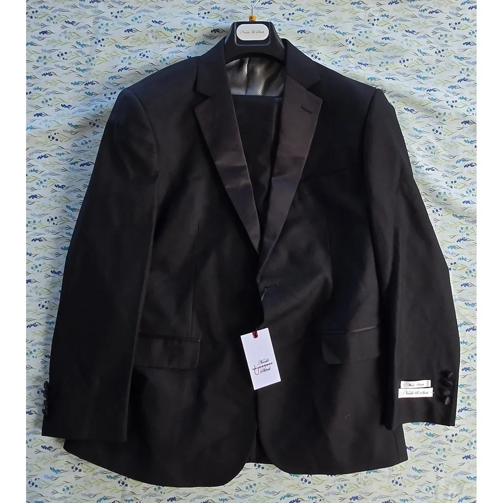 Needle & Stitch Mens Black Tuxedo Suit Set‎ 42R Jacket 36R Pants Wool Blend NWT